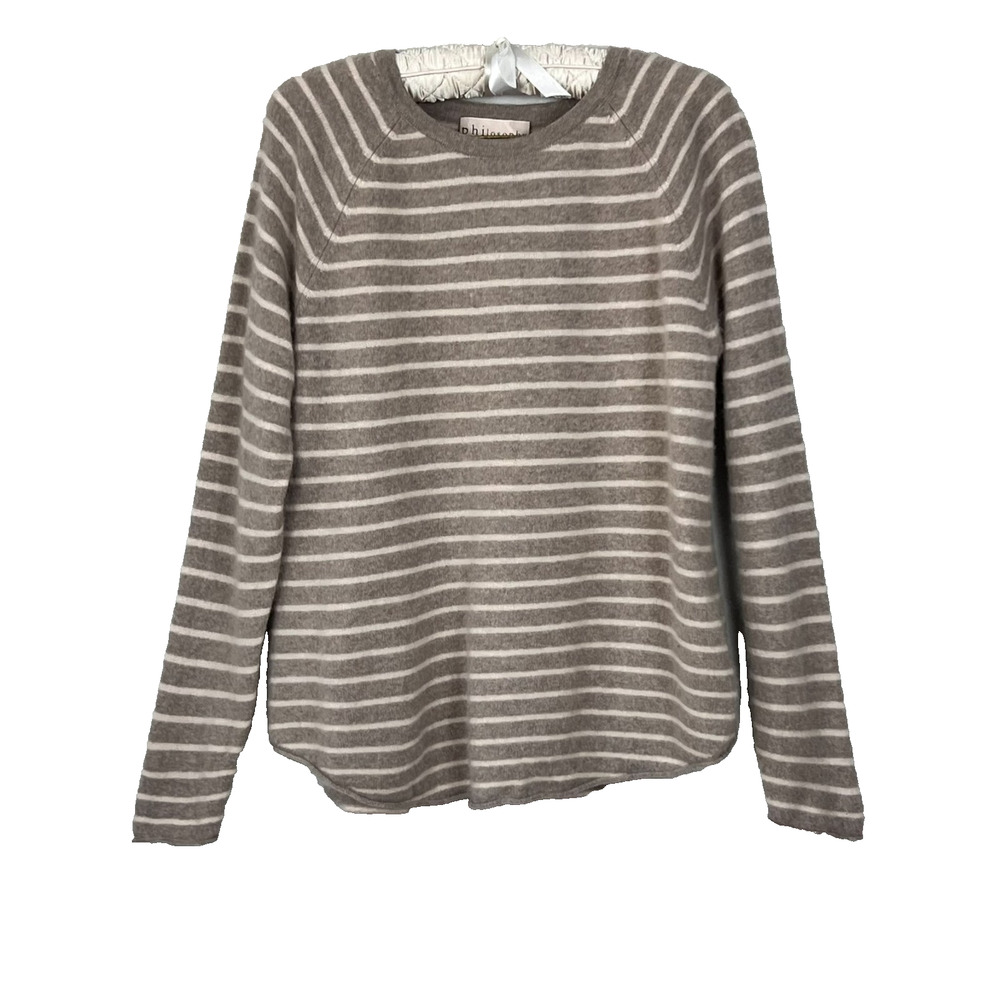Philosophy Taupe Cream Striped Cashmere Sweater Women's Size XL Neutral Soft